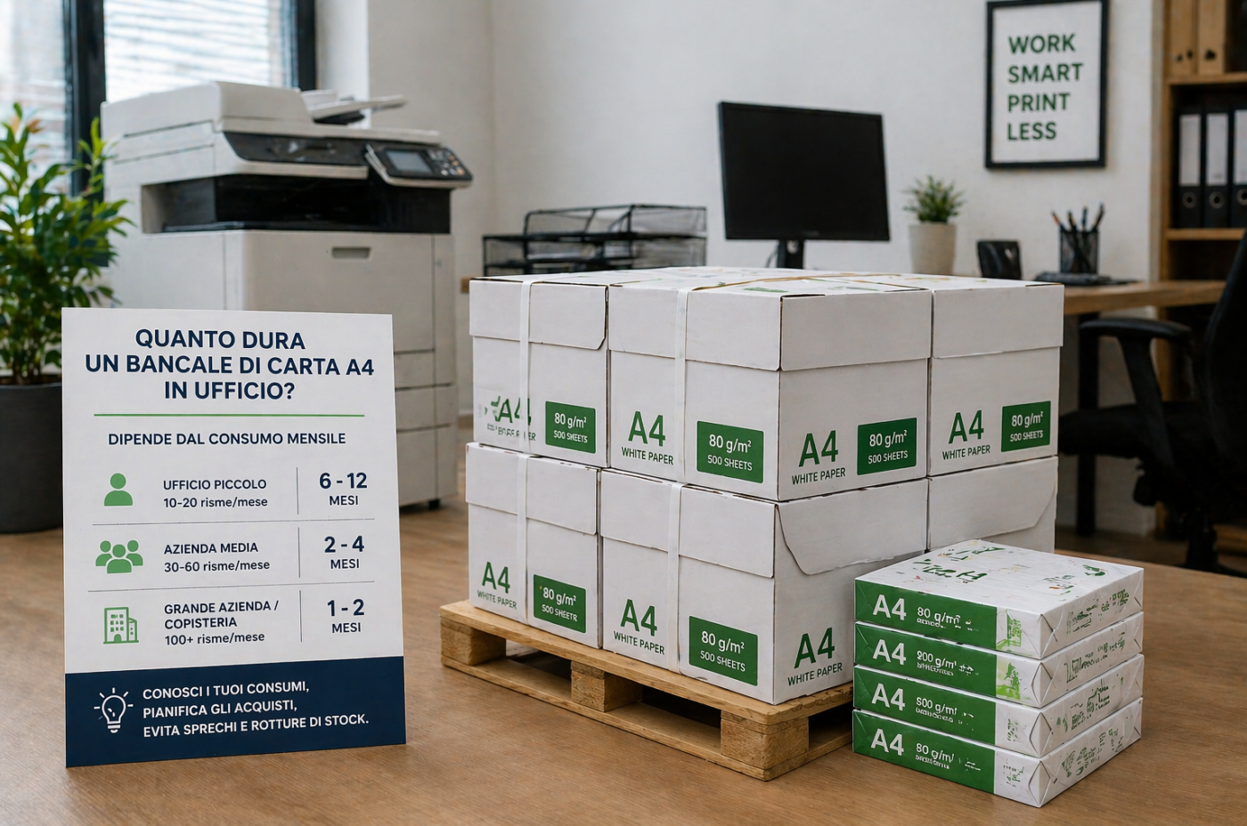 Quanto dura un bancale di carta A4 in ufficio